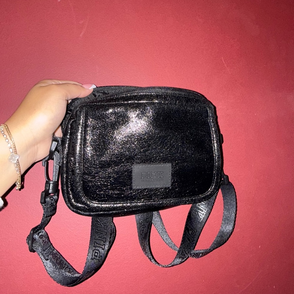 PINK Victoria's Secret Shiny Black Crossbody Bag